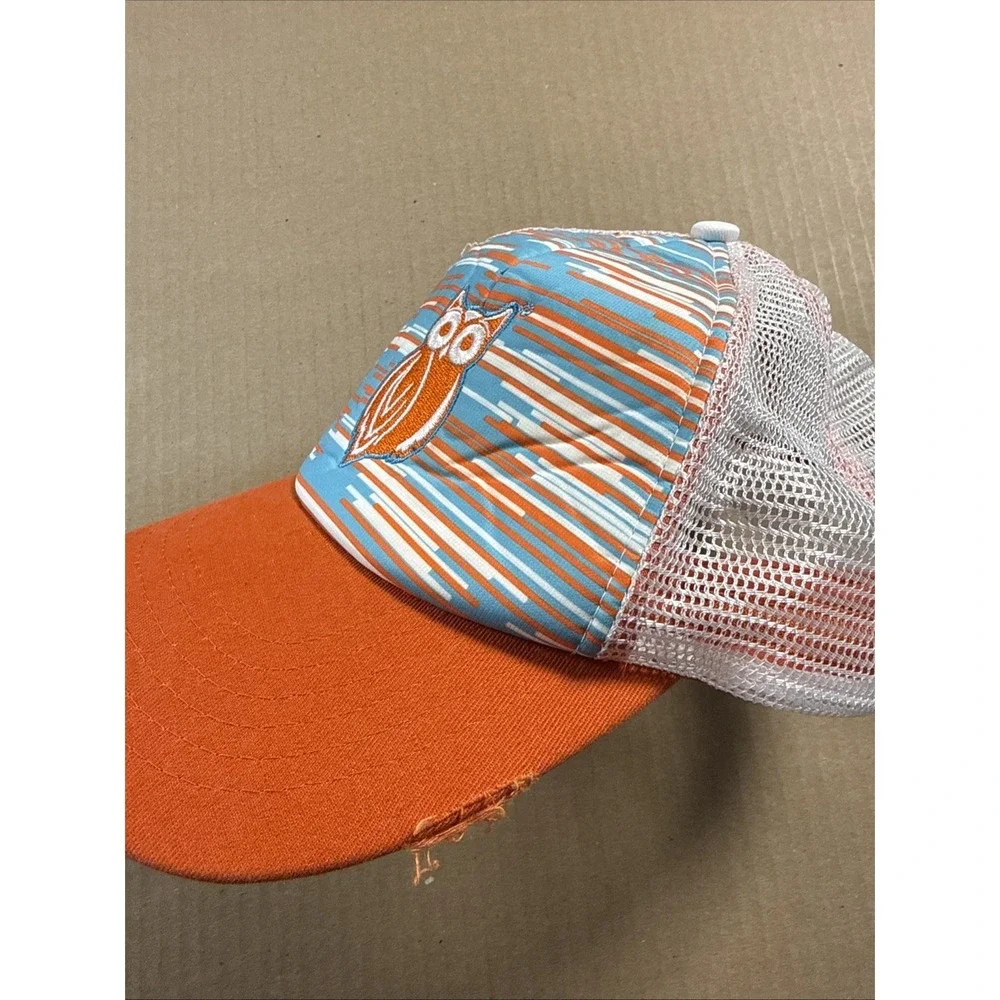 Hooters Baseball Hat Ball Cap Distressed Mesh Back Snapback Owl Unisex Orange